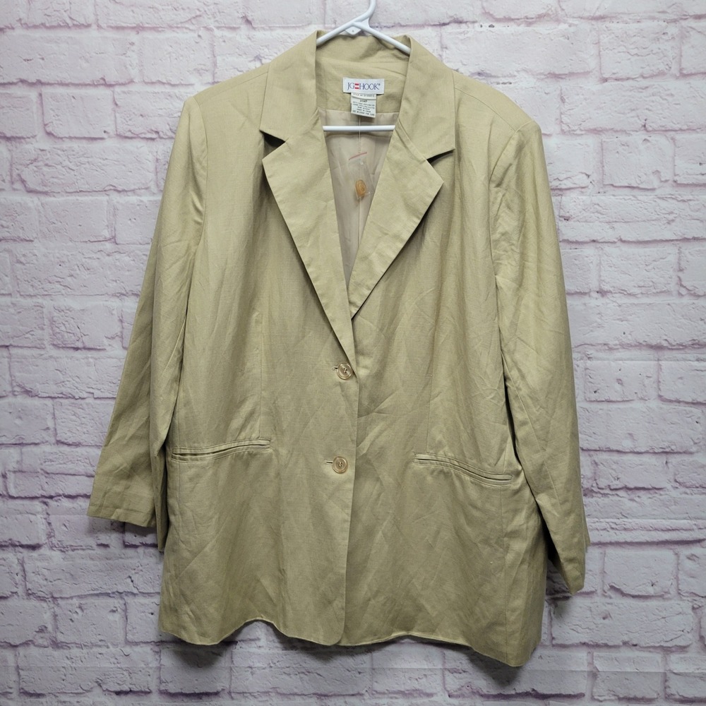 NEW JG Hook‎ Linen Blend Blazer Womens 20WP Lined Classic Natural Beige Business